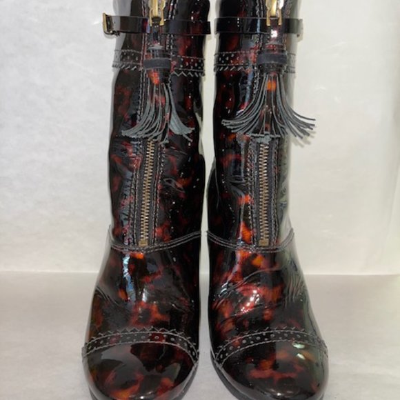 Tory Burch Patent Leather Animal Print Mid Calf Boots Size 7 - Picture 5 of 6